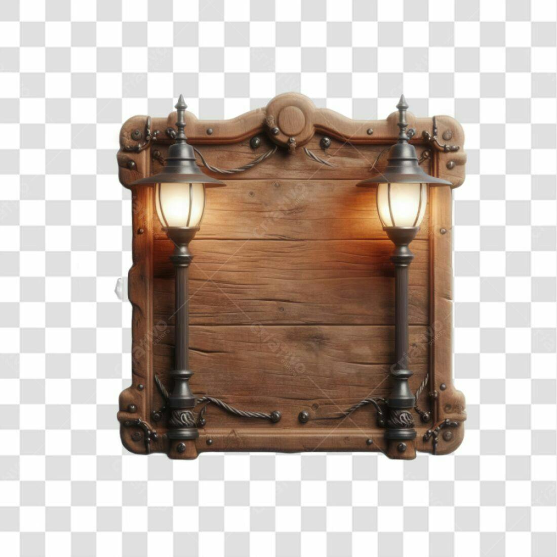 Placa de Madeira com Lampiões PNG com fundo transparente