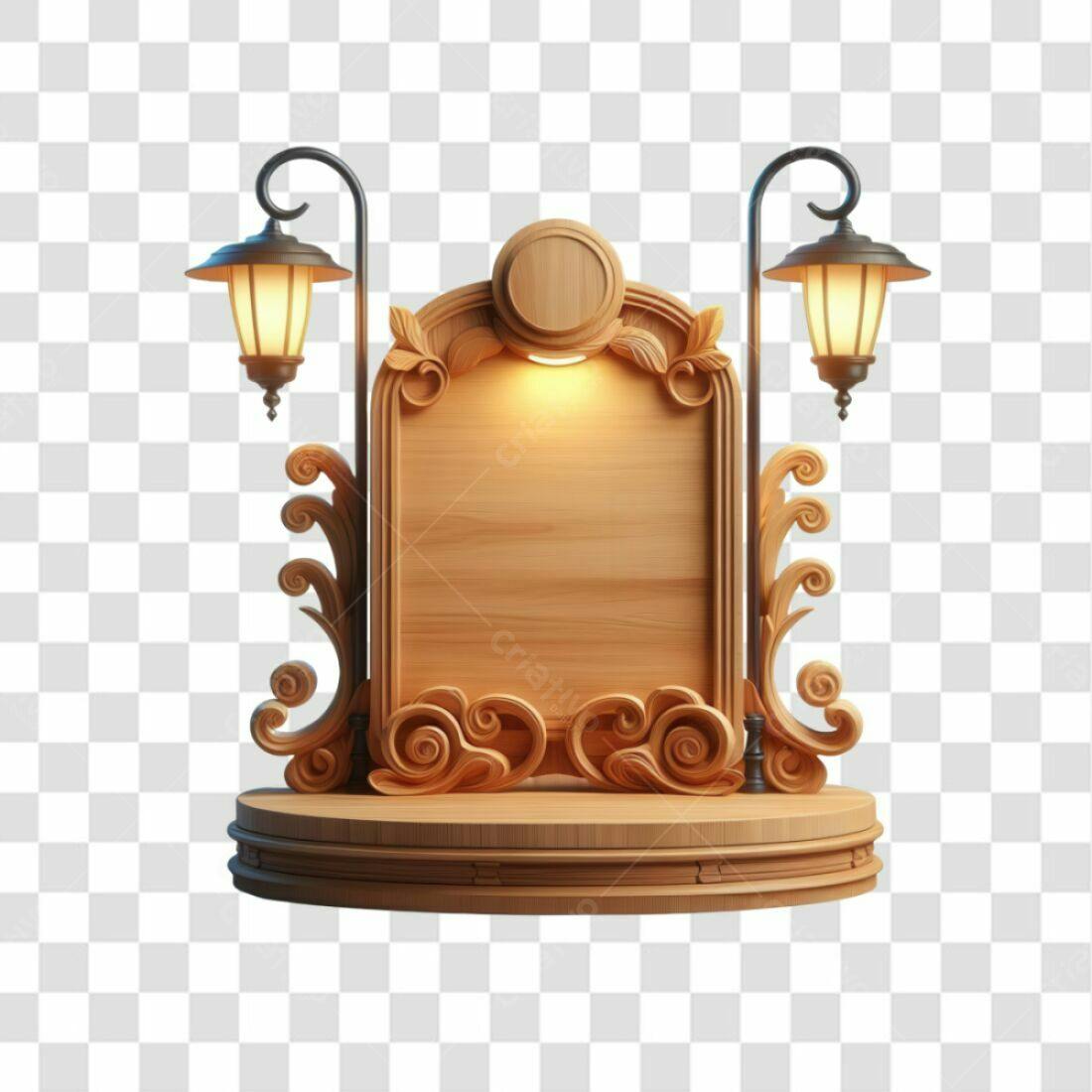 Placa de Madeira com Lampiões PNG com fundo transparente
