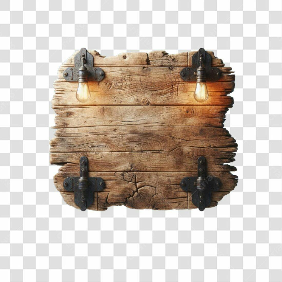 Placa de Madeira Rustica com Lâmpadas PNG com fundo transparente