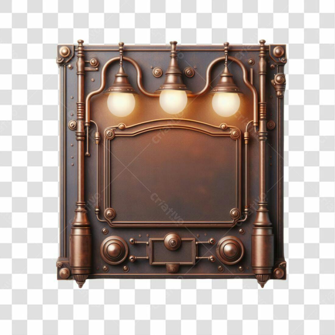 Quadro decorativo estilo steampunk PNG com fundo transparente