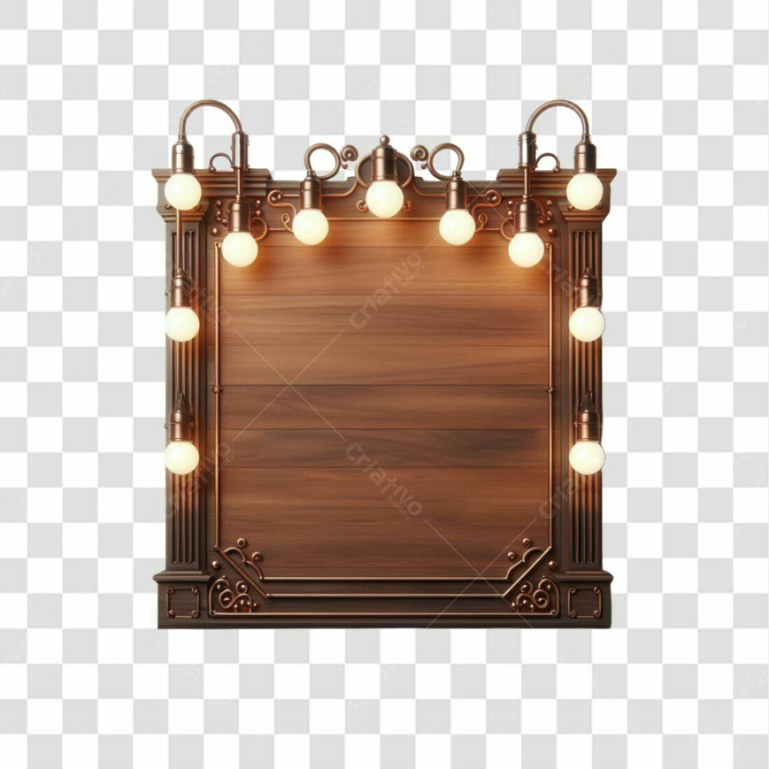 Placa de madeira vintage com lâmpadas PNG com fundo transparente