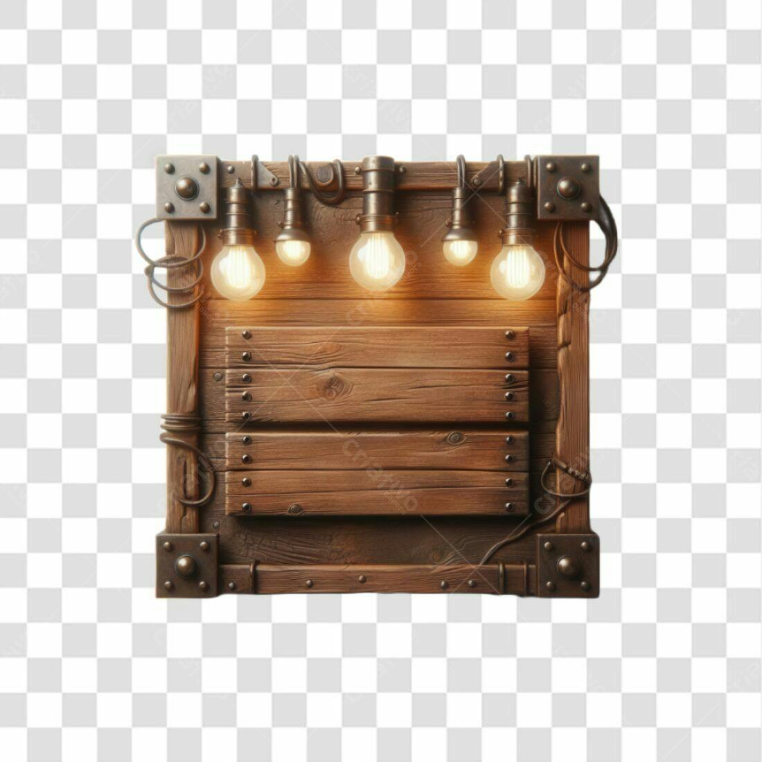 Placa de Madeira com Luzes PNG com fundo transparente