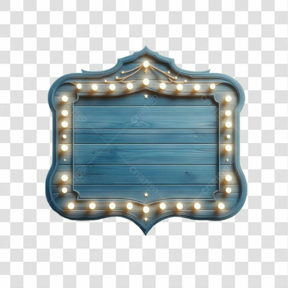 Placa de madeira azul com luzes PNG com fundo transparente
