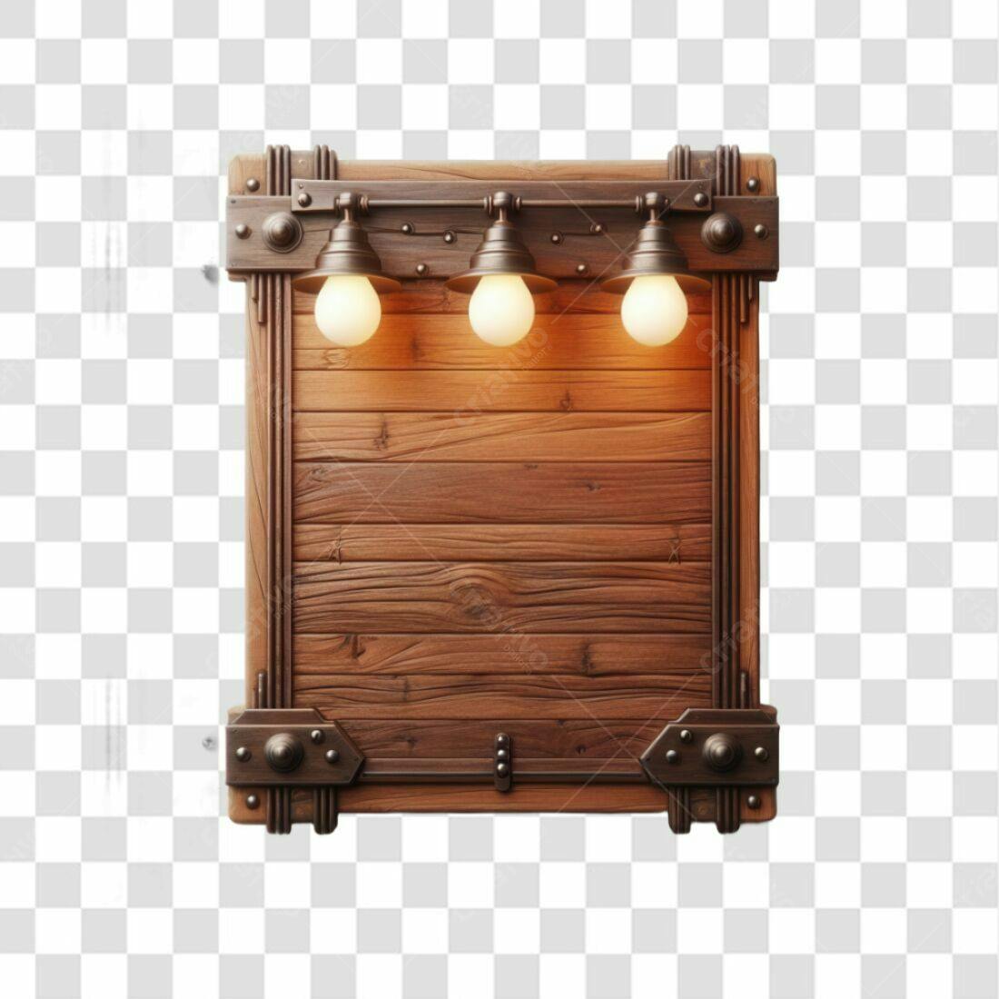 Placa de Madeira Vintage com Lâmpadas PNG com fundo transparente