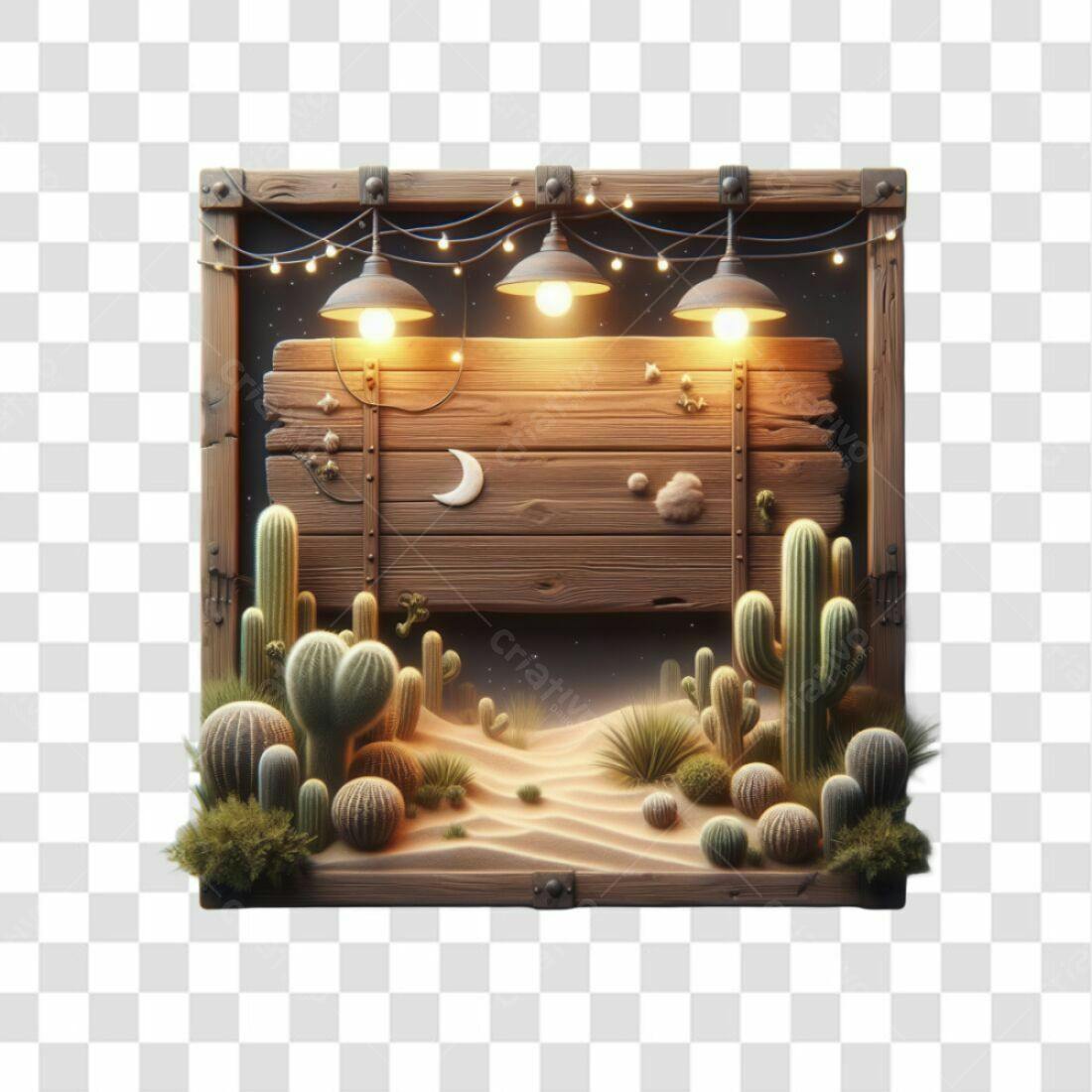 Banner Deserto Cactos PNG com fundo transparente
