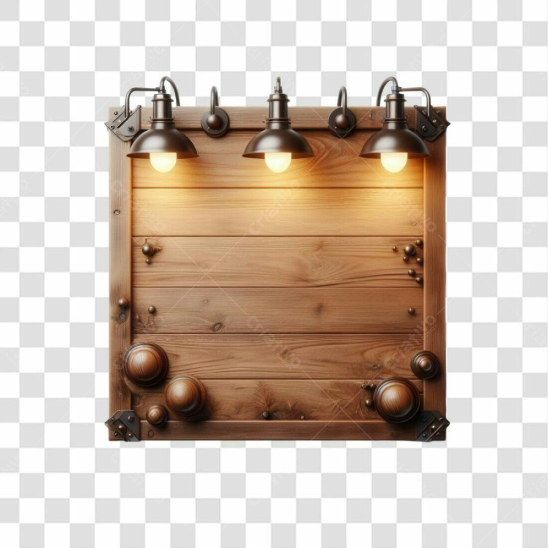 Placa de Madeira com Lâmpadas PNG com fundo transparente