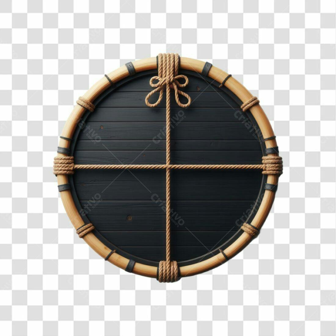 Selo redondo madeira e corda PNG com fundo transparente