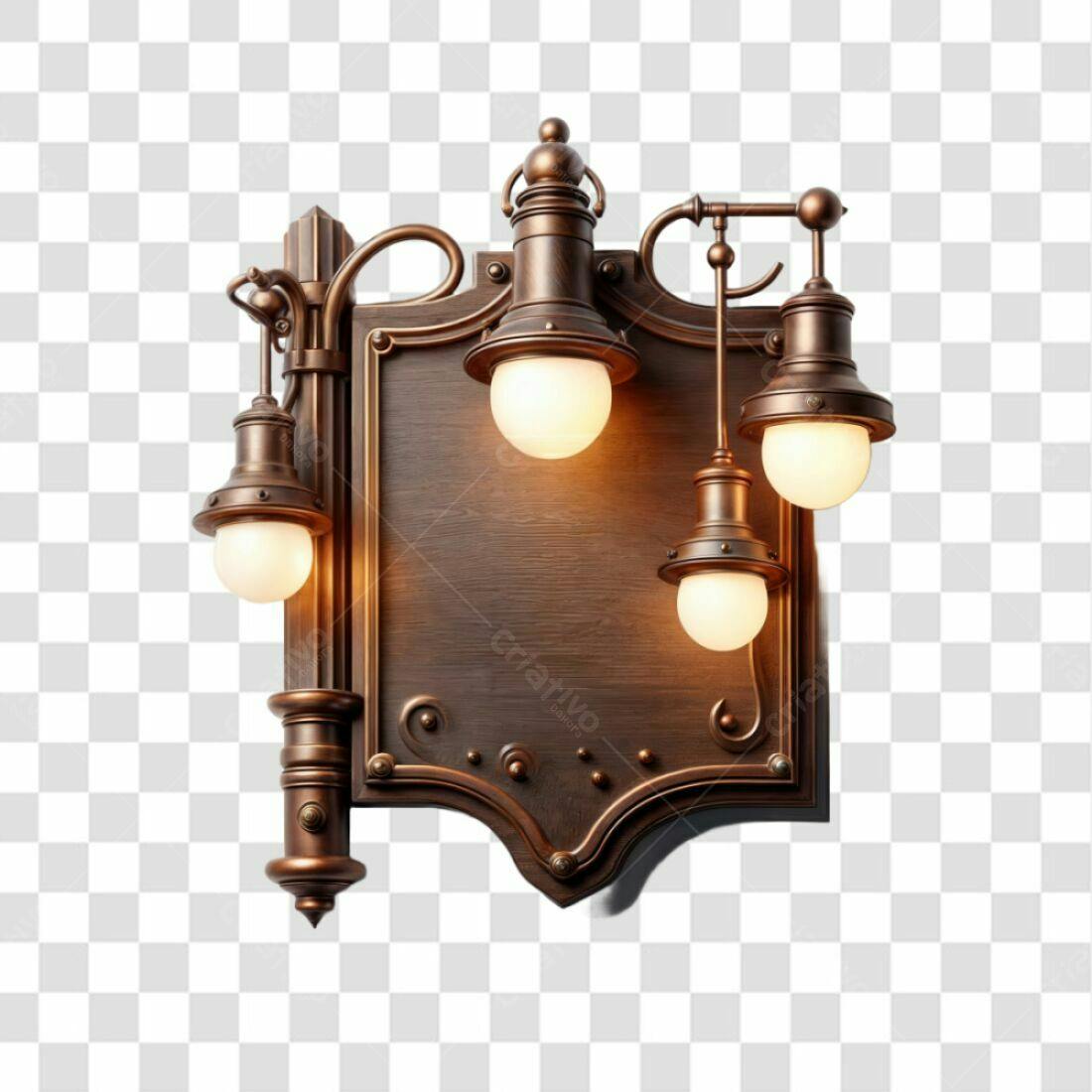 Placa decorativa vintage com lâmpadas PNG com fundo transparente