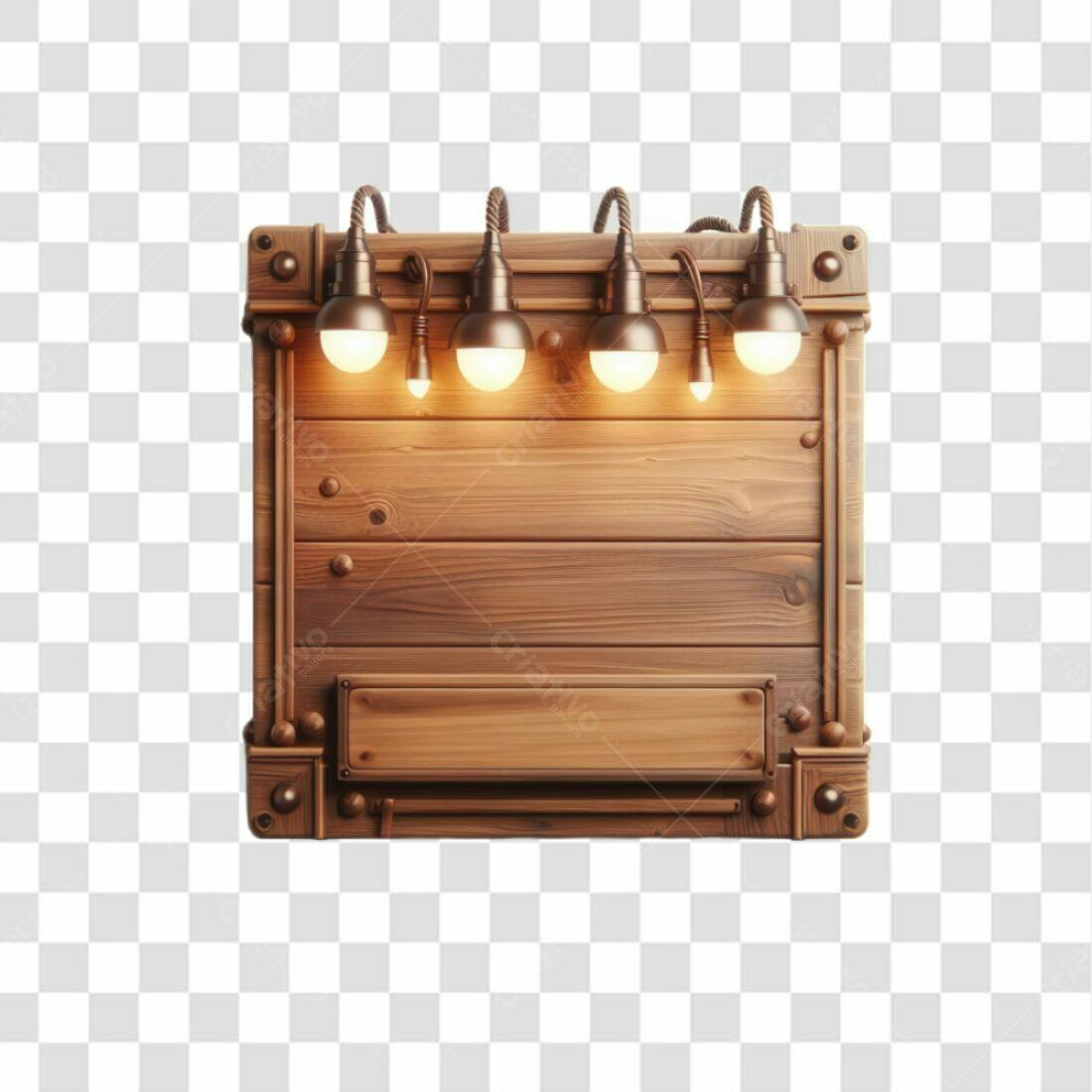 Placa de Madeira com Lâmpadas PNG com fundo transparente