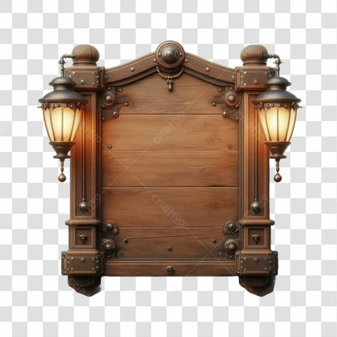 Placa de madeira estilo steampunk PNG com fundo transparente