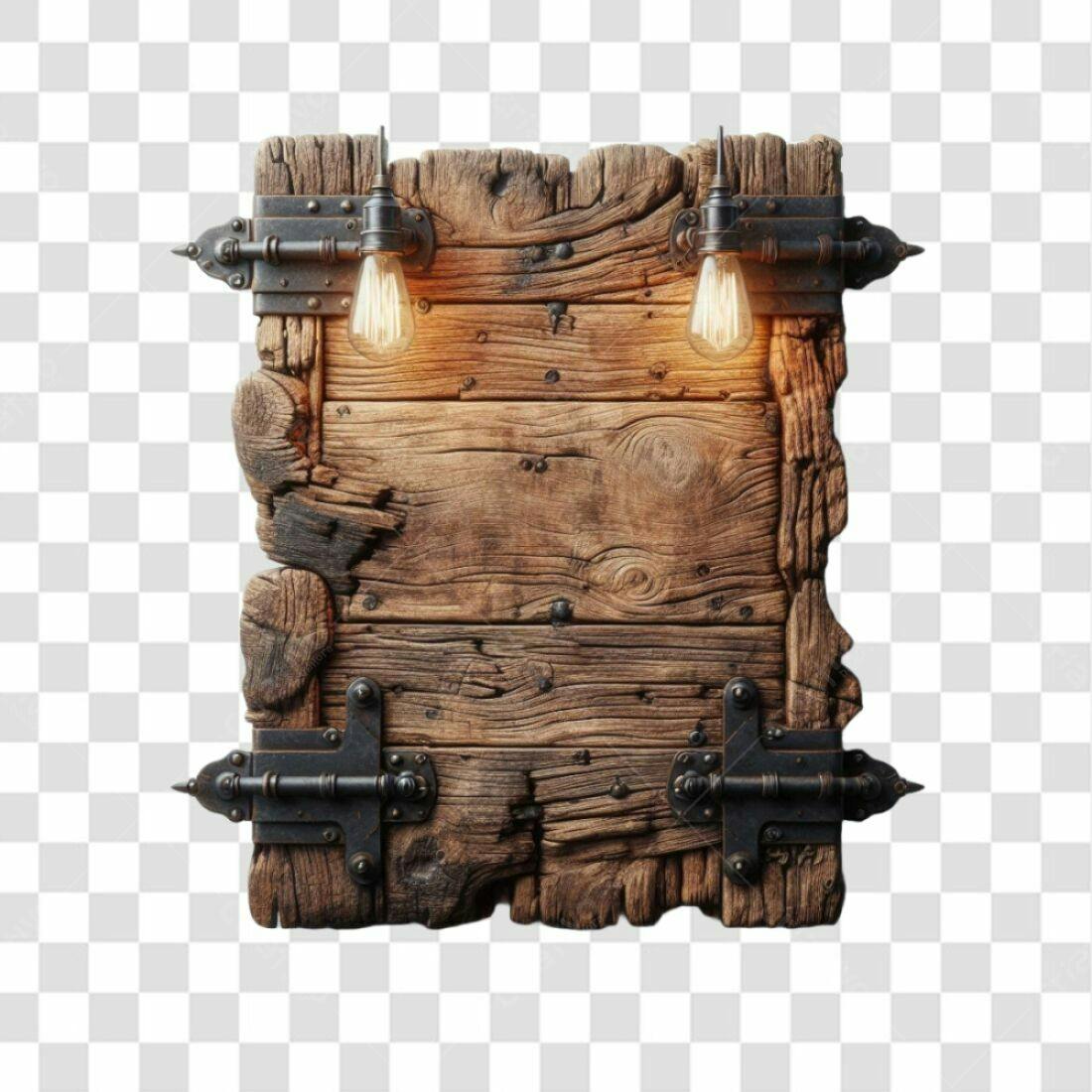 Placa de Madeira Vintage com Lâmpadas PNG com fundo transparente