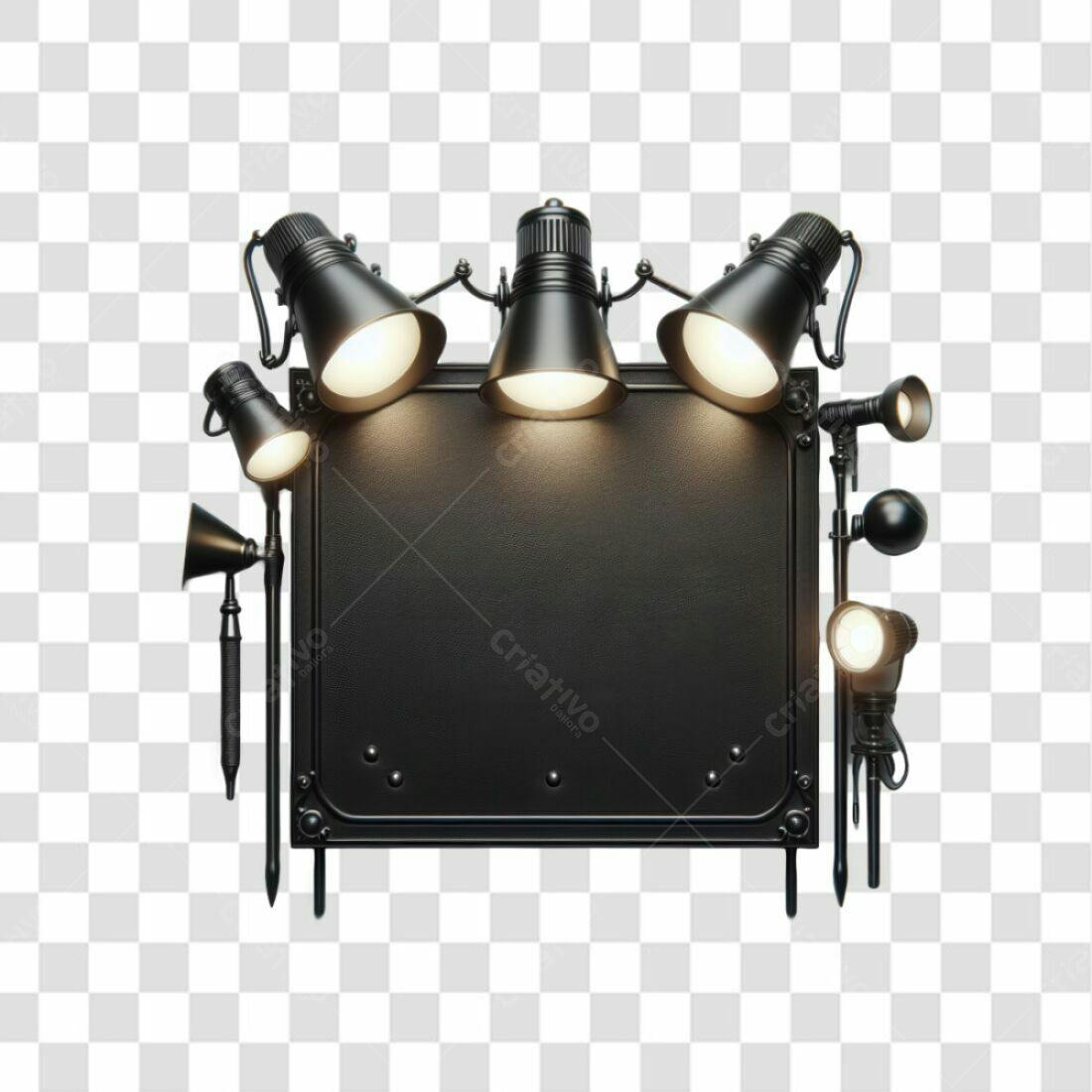 Placa Preta com Holofotes PNG com fundo transparente