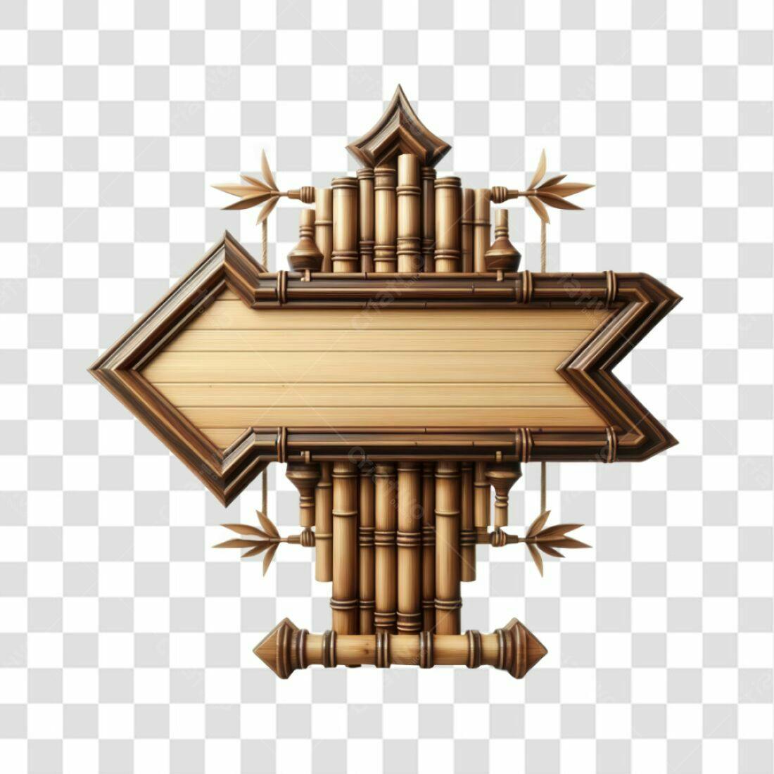 Placa de Madeira em Formato de Seta com Bambu PNG com fundo transparente
