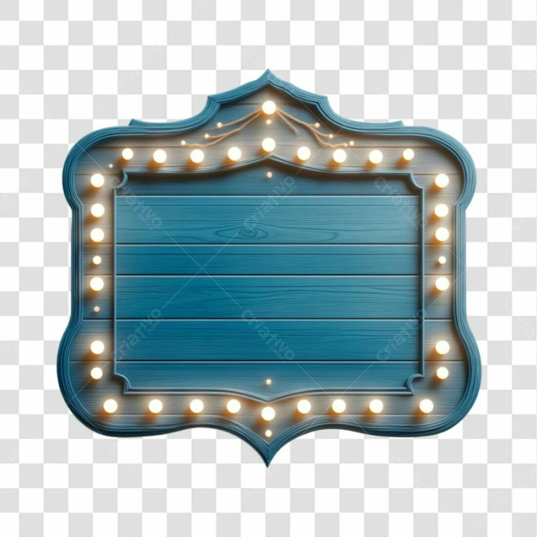 Placa de madeira azul com luzes PNG com fundo transparente