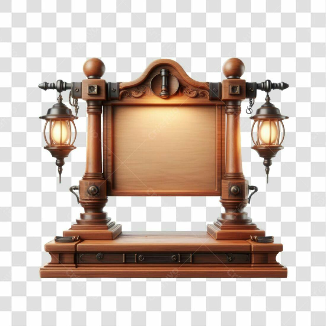 Placa de madeira vintage com lamparinas PNG com fundo transparente