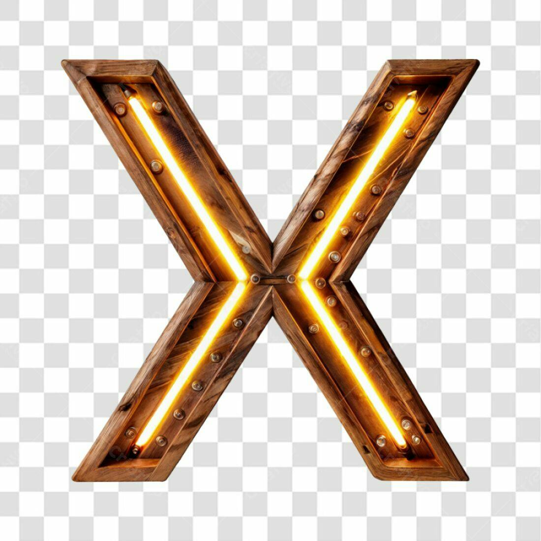 Icone Letra X Neon Madeira PNG com fundo transparente