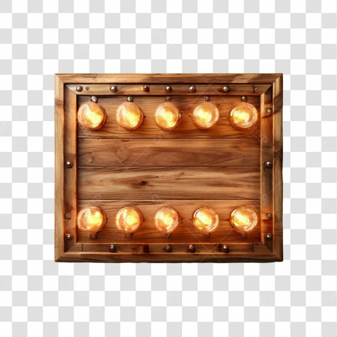 Quadro de madeira com lâmpadas PNG com fundo transparente
