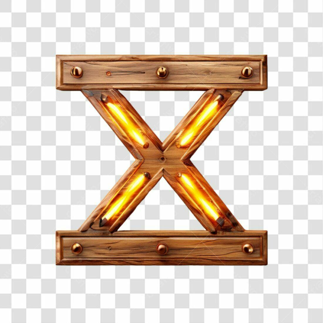 Icone Letra X Madeira Neon PNG com fundo transparente