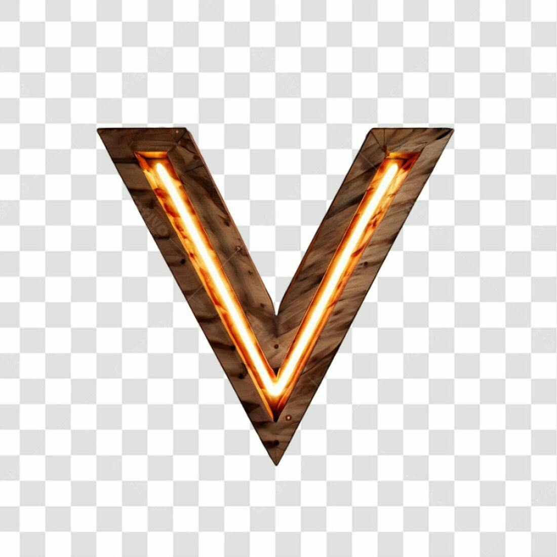 Icone Letra V Madeira Neon PNG com fundo transparente