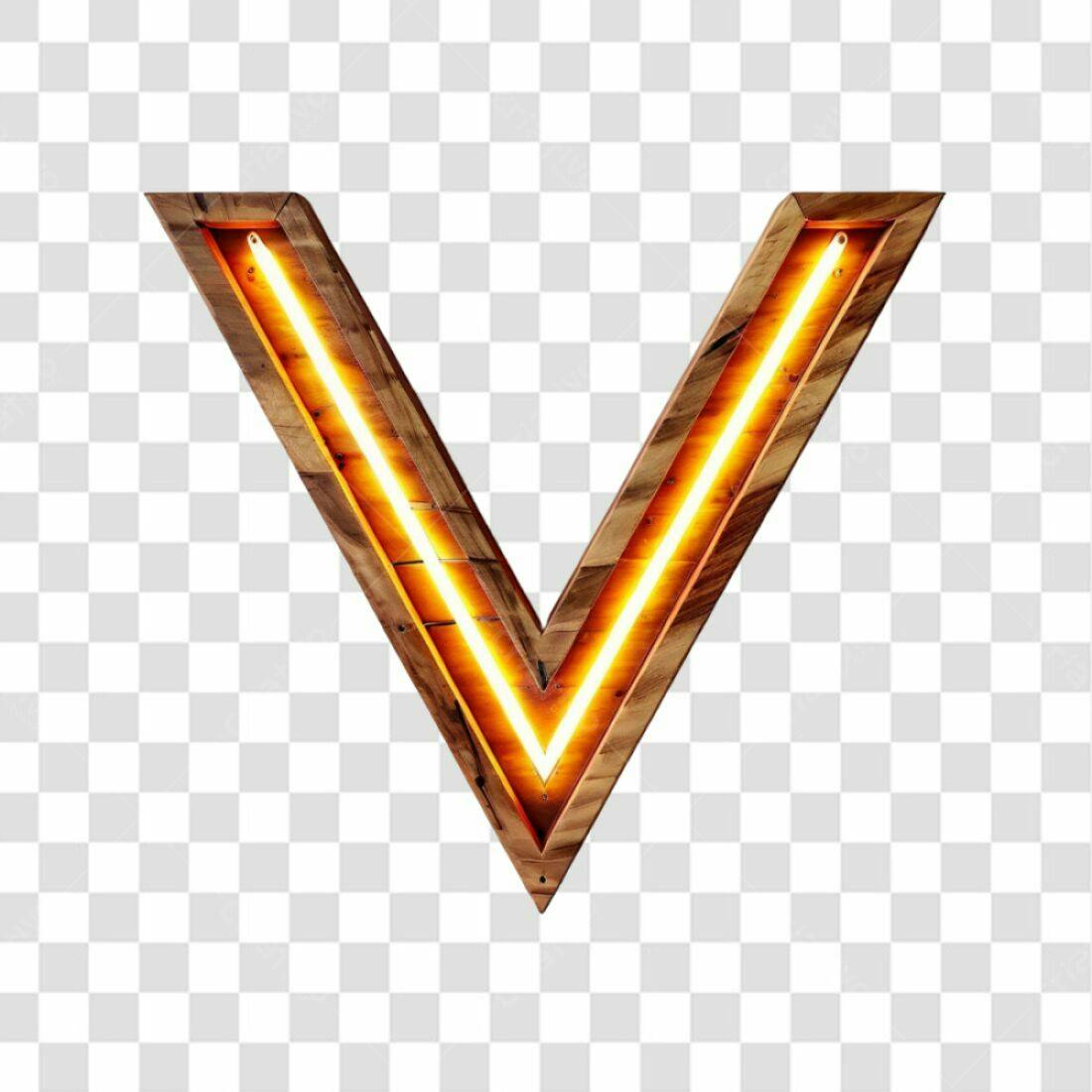 Icone Letra V Neon Madeira PNG com fundo transparente