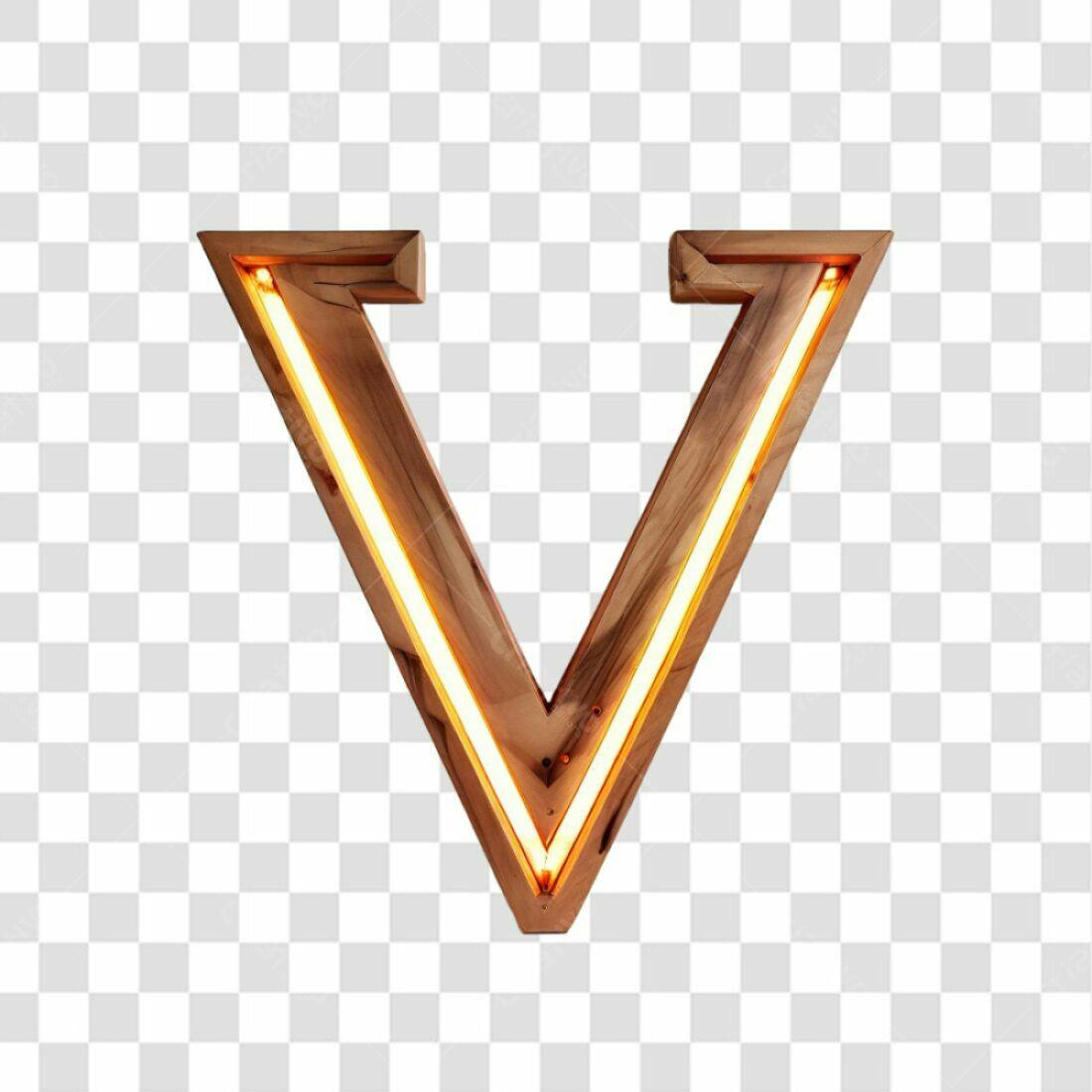 Icone Letra V Madeira Neon PNG com fundo transparente