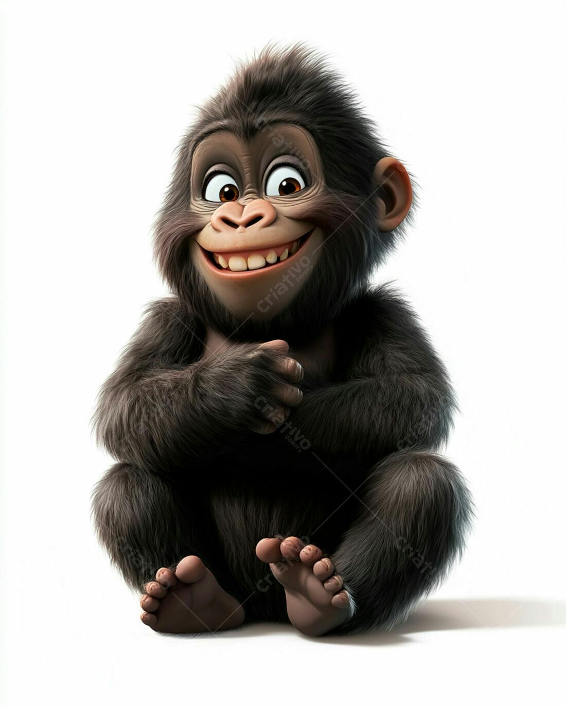 Bebê Gorila Fofo Sentado Sorrindo