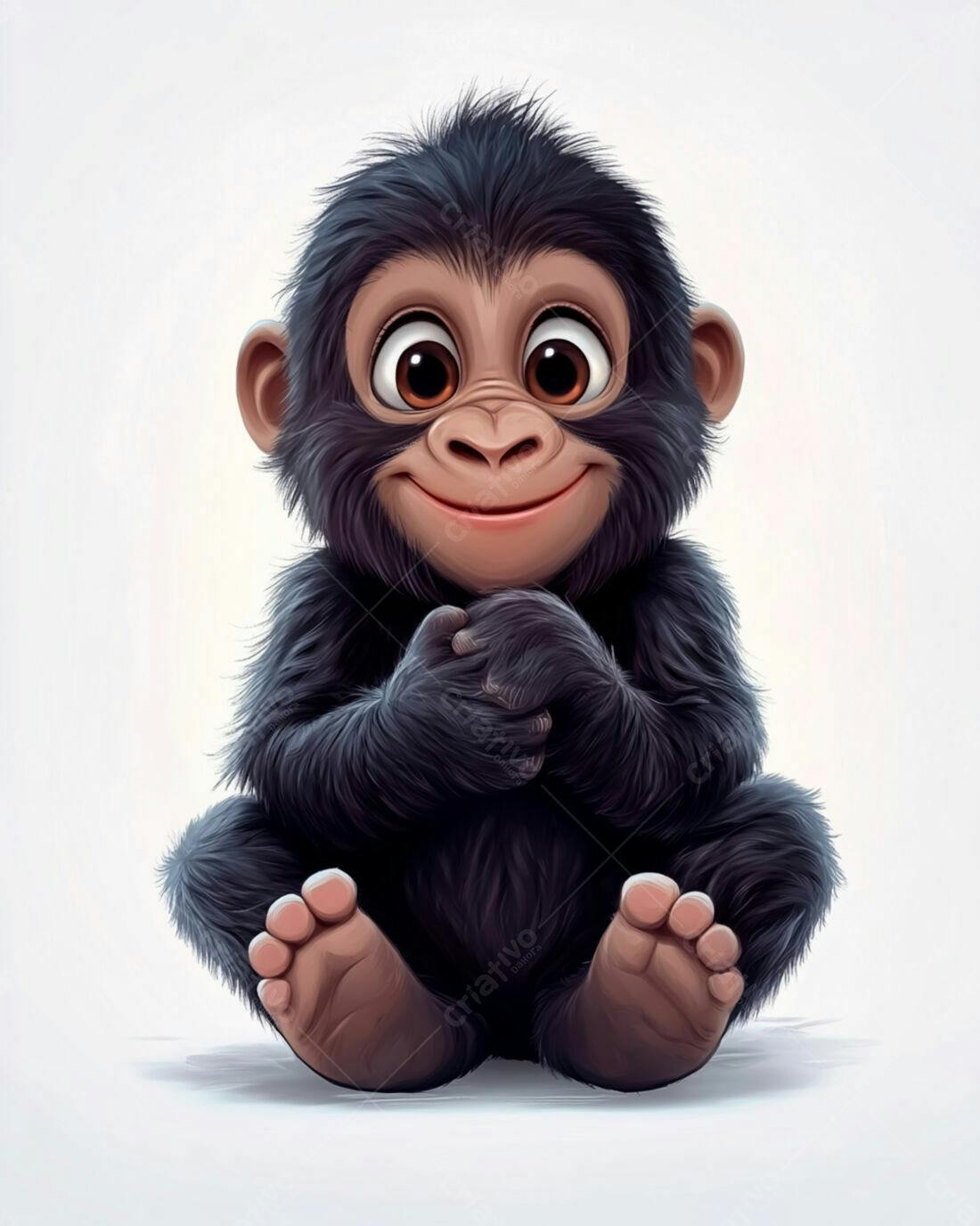 Bebê chimpanzé fofo sentado fundo branco