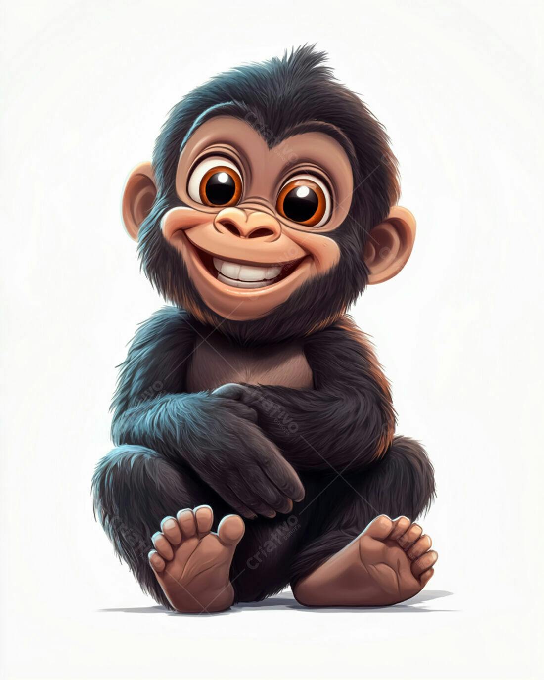 Chimpanzé bebê feliz sentado fundo branco