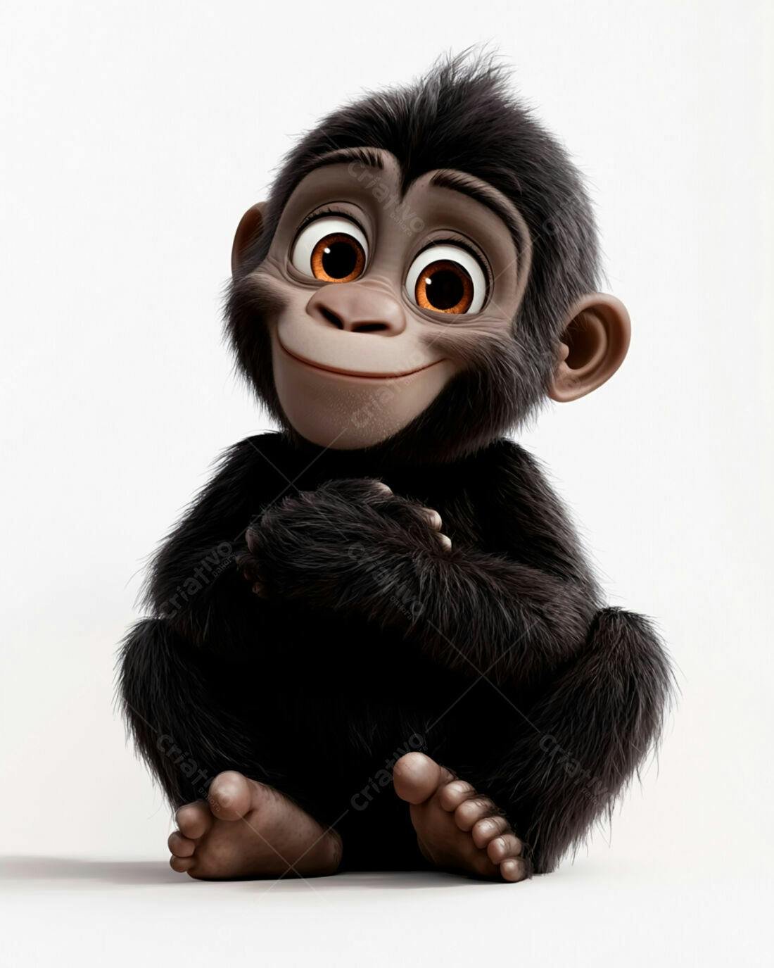 Bebê chimpanzé fofo sentado fundo branco
