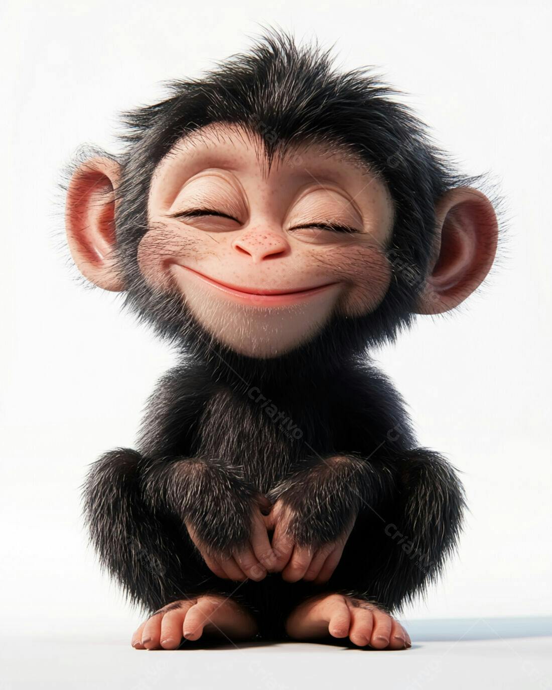 Chimpanzé bebê feliz sentado fundo branco