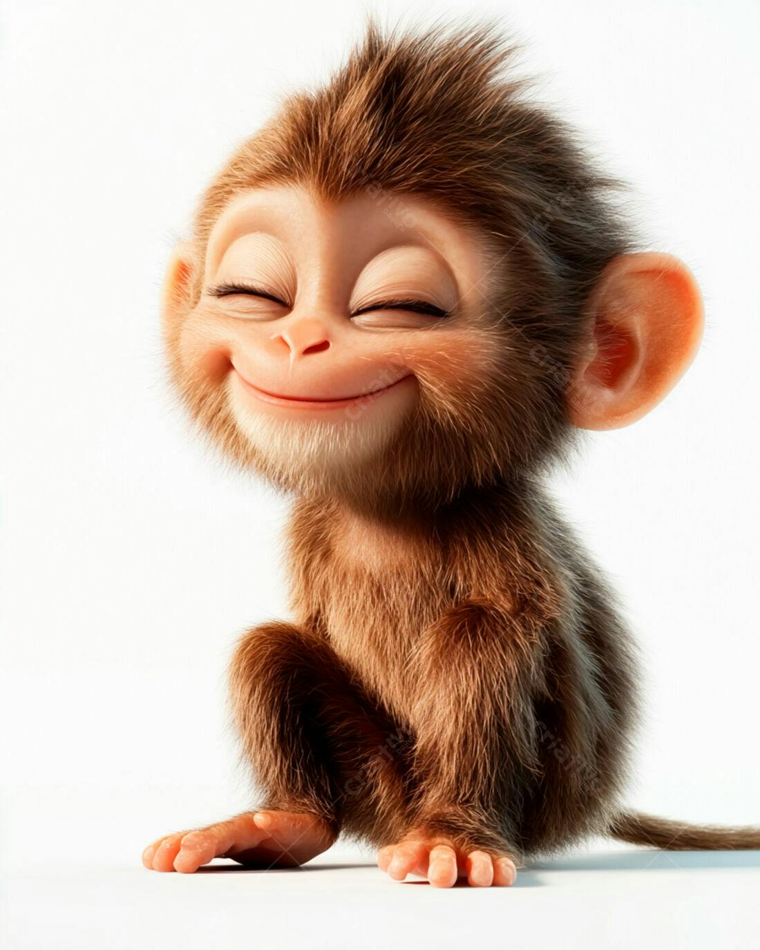 Macaquinho Feliz sentado fundo branco