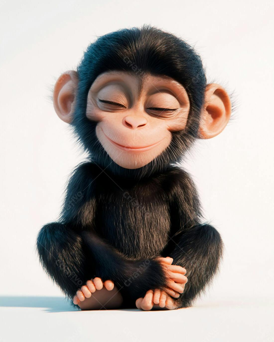 Chimpanzé bebê meditando fundo branco