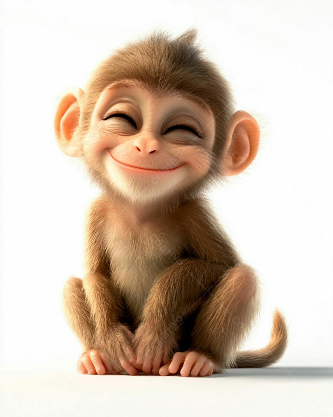 Macaco bebê feliz sentado fundo branco
