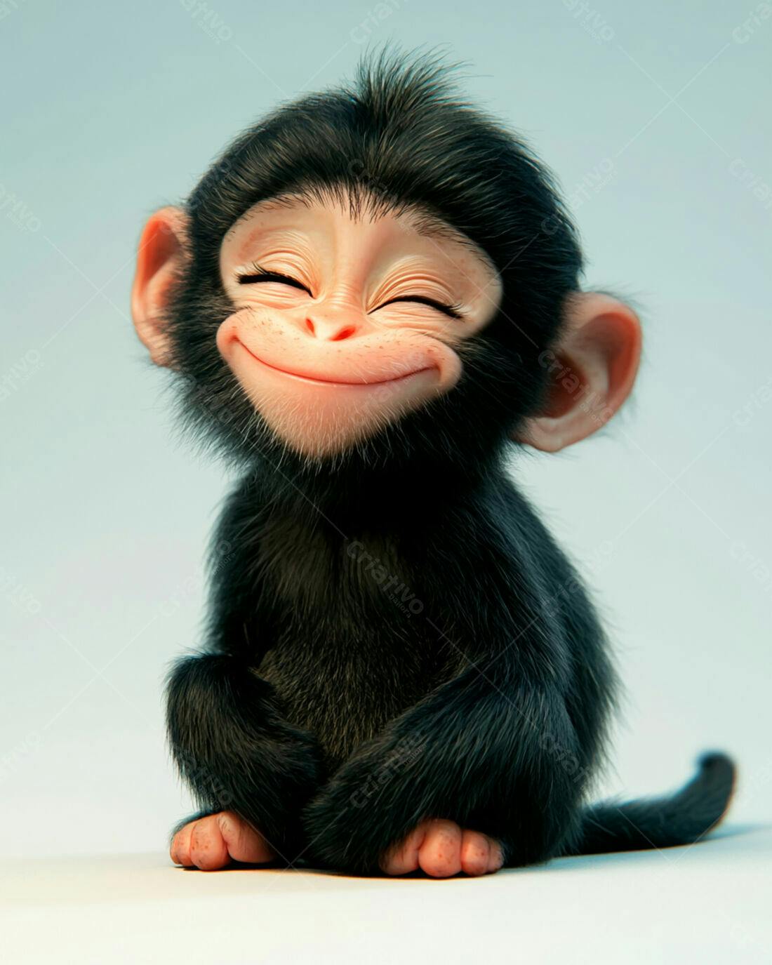 Macaquinho feliz sentado fundo claro