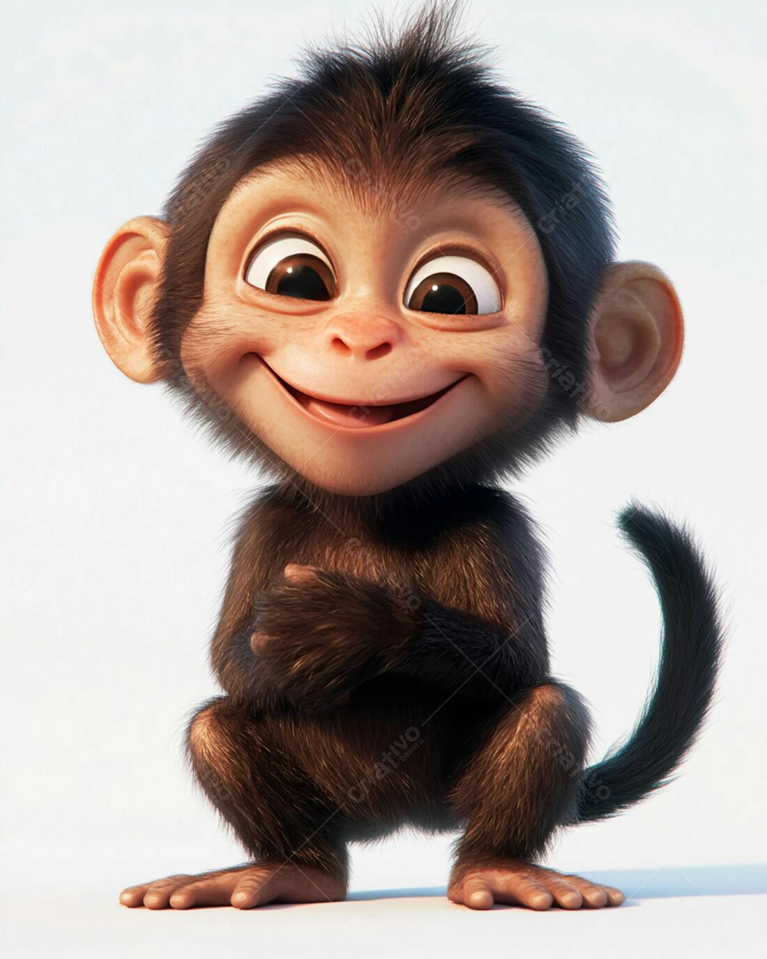 Macaco bebê feliz sentado fundo branco