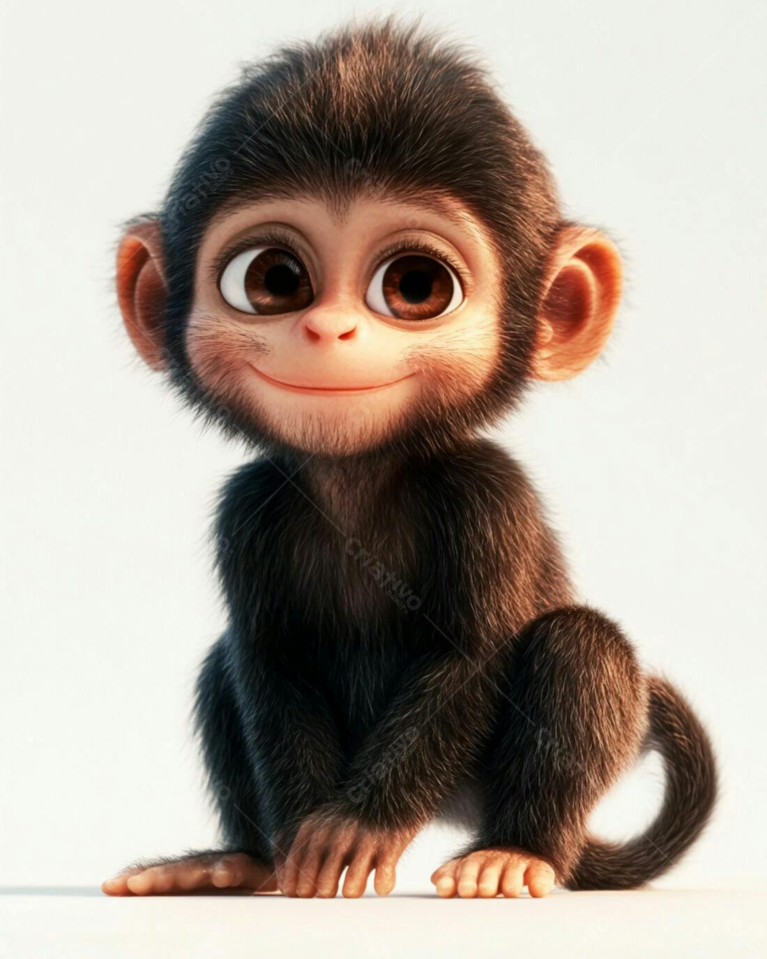 Macaquinho fofinho sorrindo fundo branco