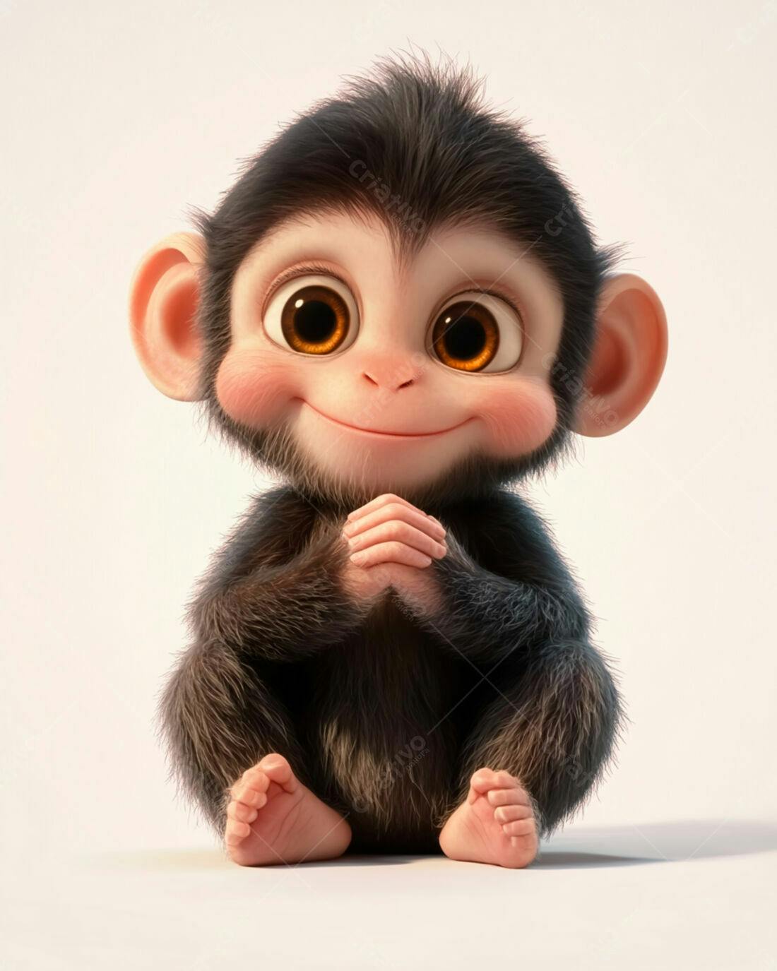 Macaquinho fofo sentado fundo branco