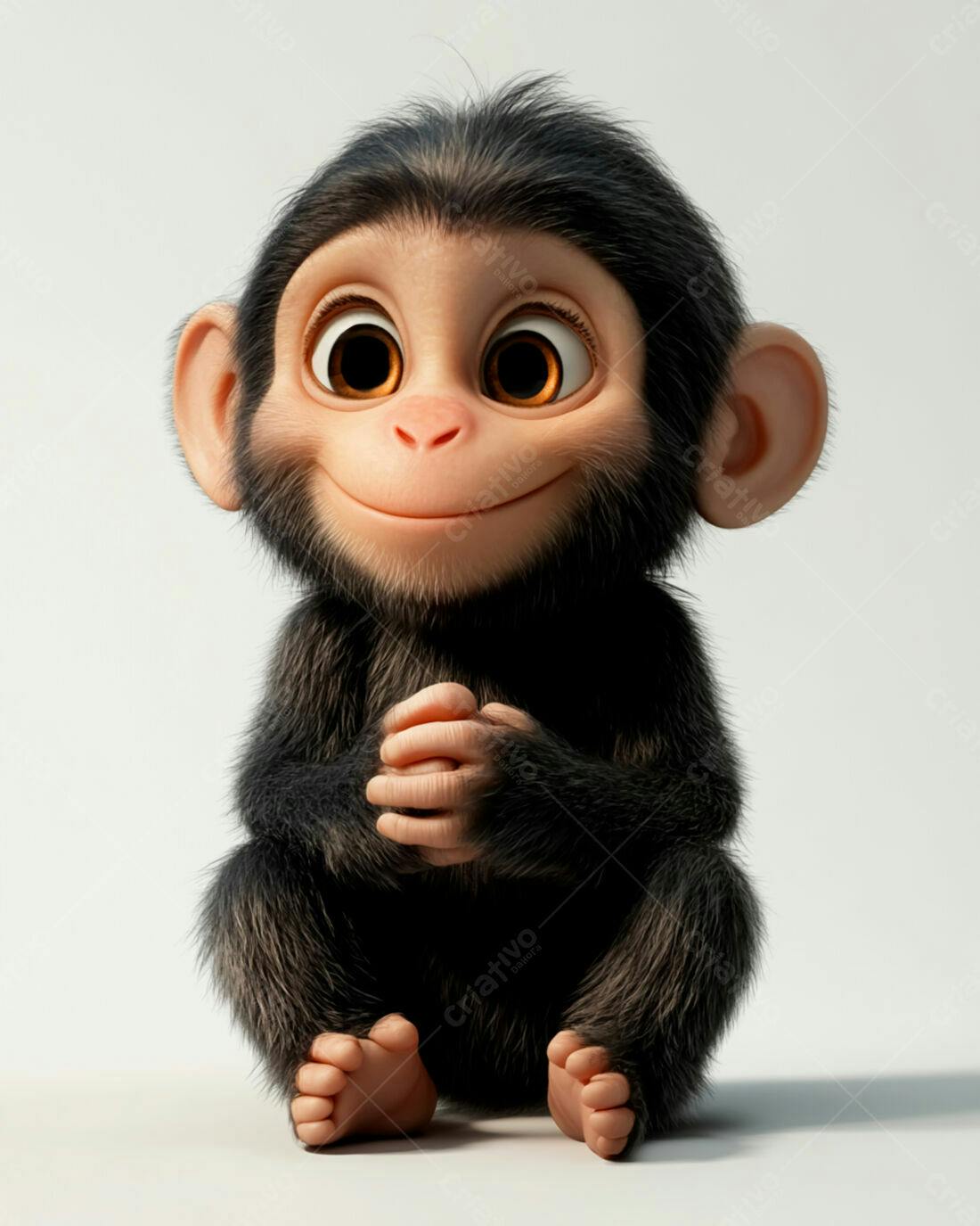 Chimpanzé bebê fofo sentado fundo branco