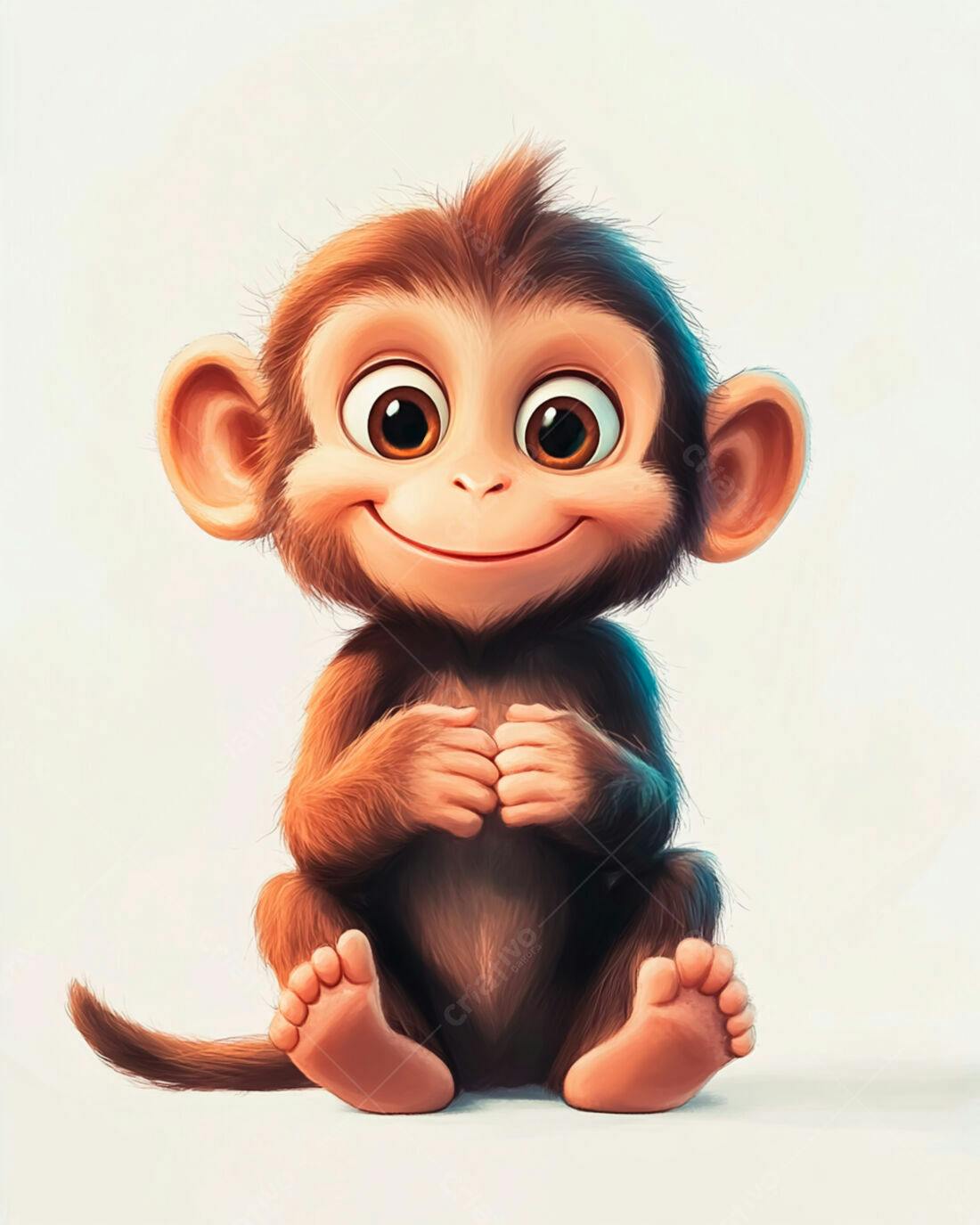 Macaco bebê fofo sentado fundo branco