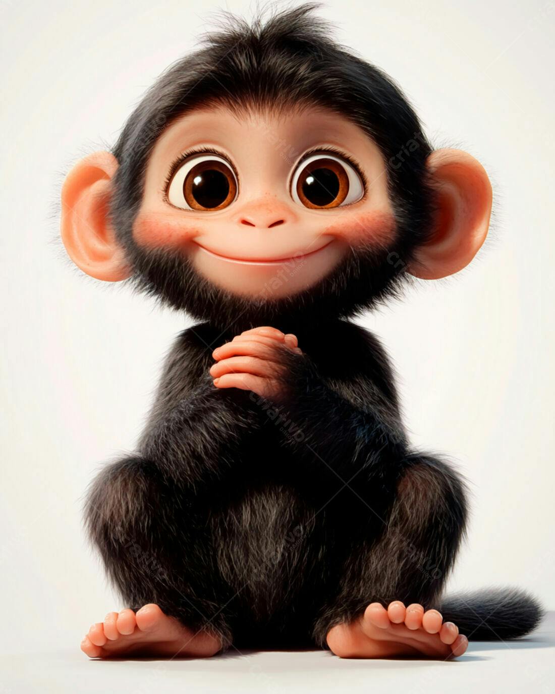 Macaco bebê fofo sentado fundo branco