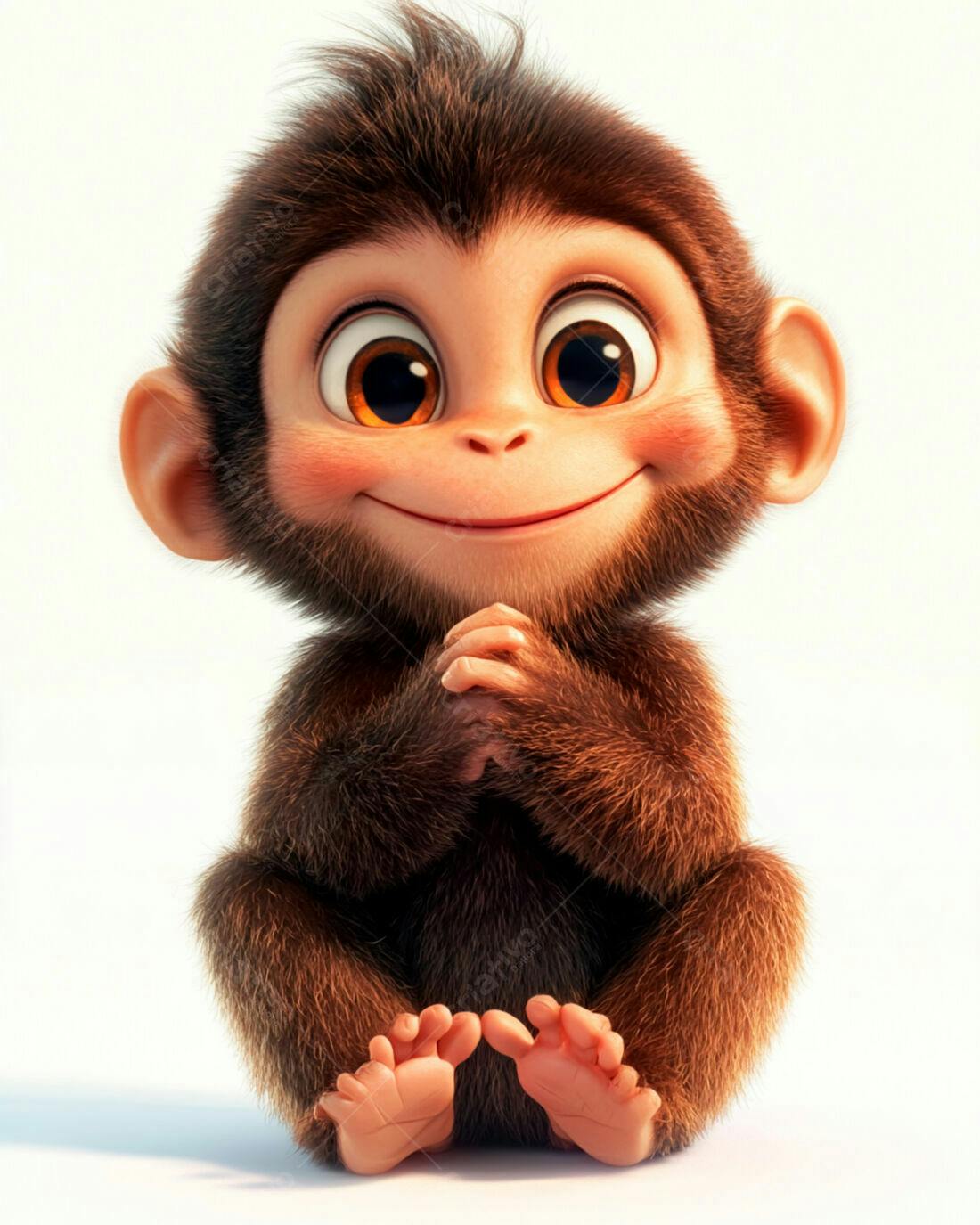 Macaco bebê fofo sentado fundo branco