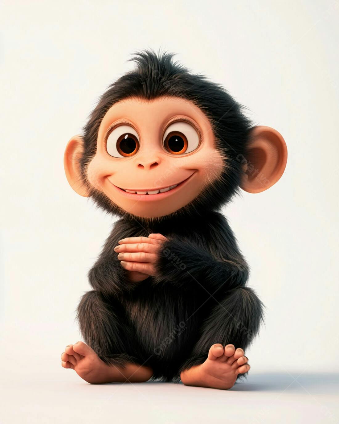 Chimpanzé bebê fofo sentado fundo branco