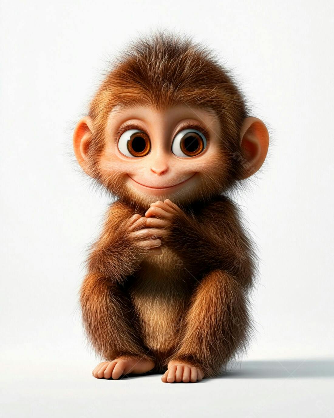 Macaco bebê fofo sentado fundo branco