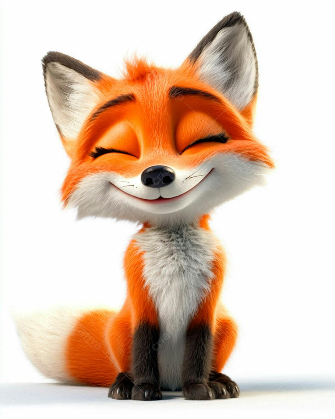 Raposa fofa sorrindo fundo branco