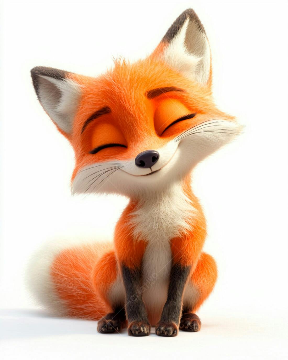 Raposa fofa sorrindo fundo branco