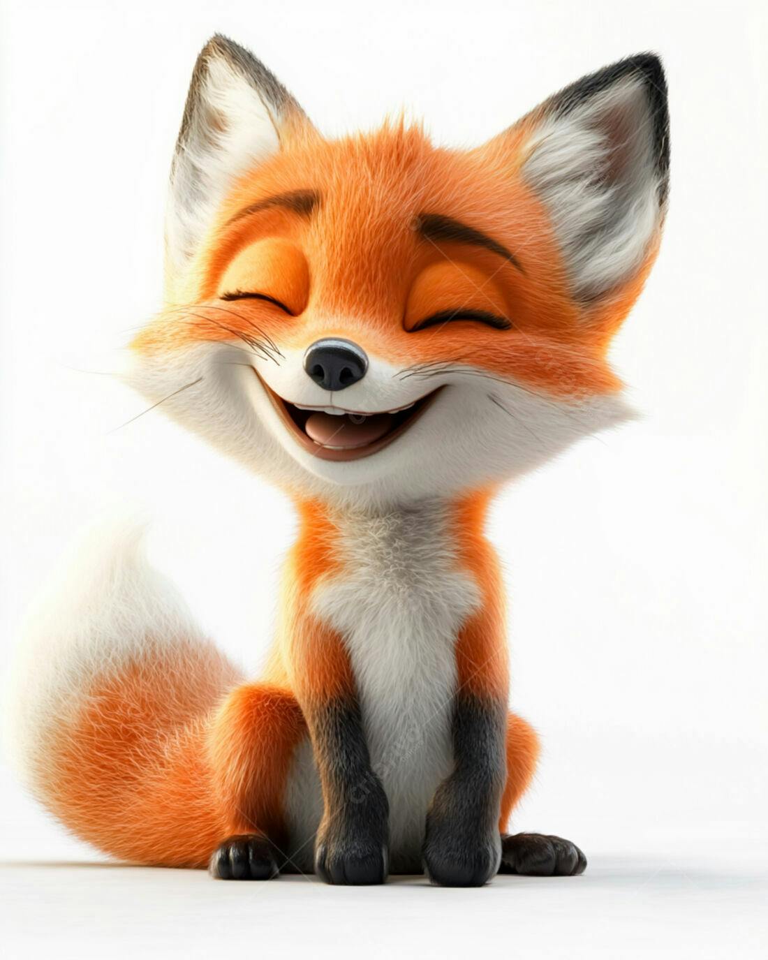 Raposa fofa sorrindo fundo branco
