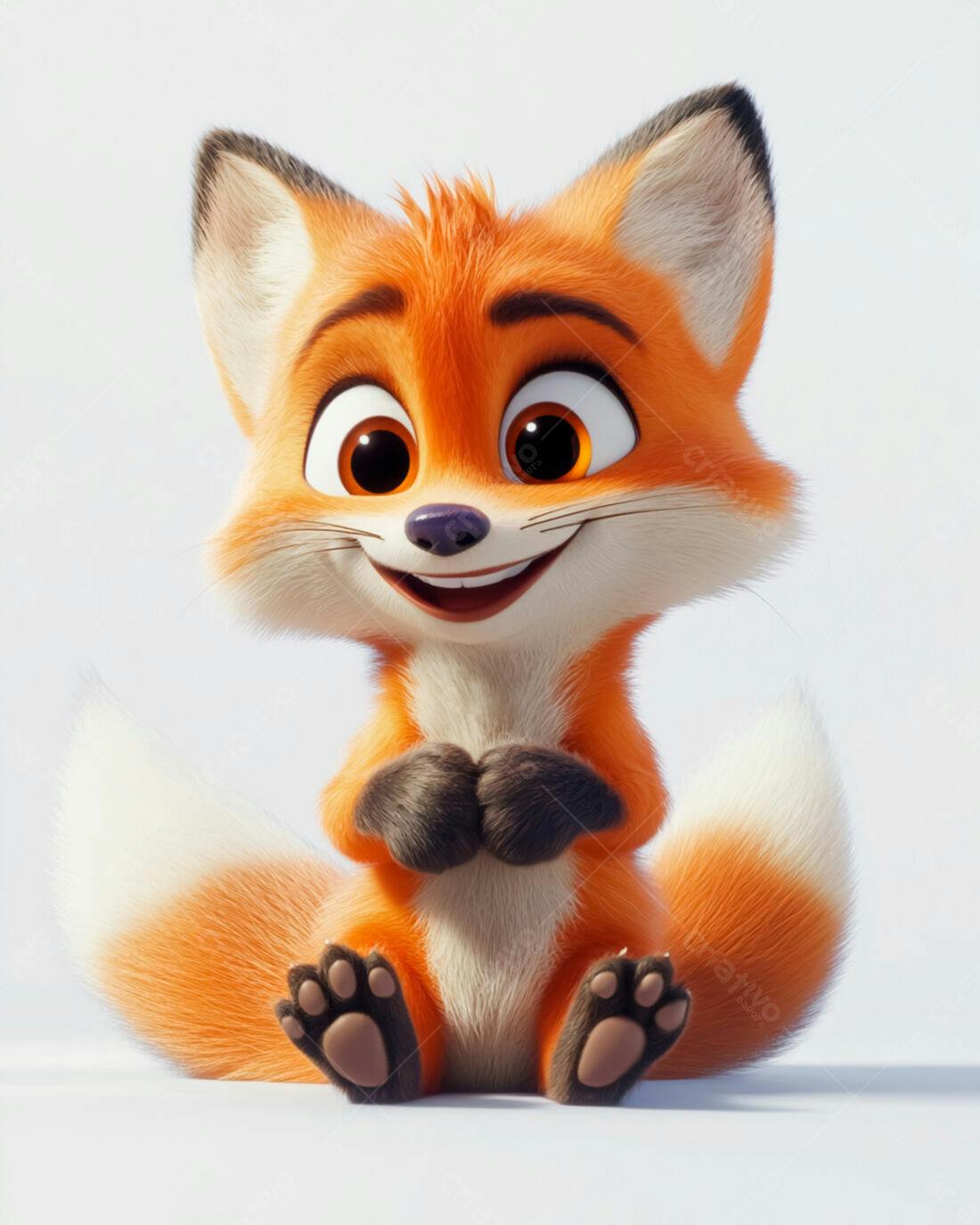 Raposa fofa laranja sentada fundo branco