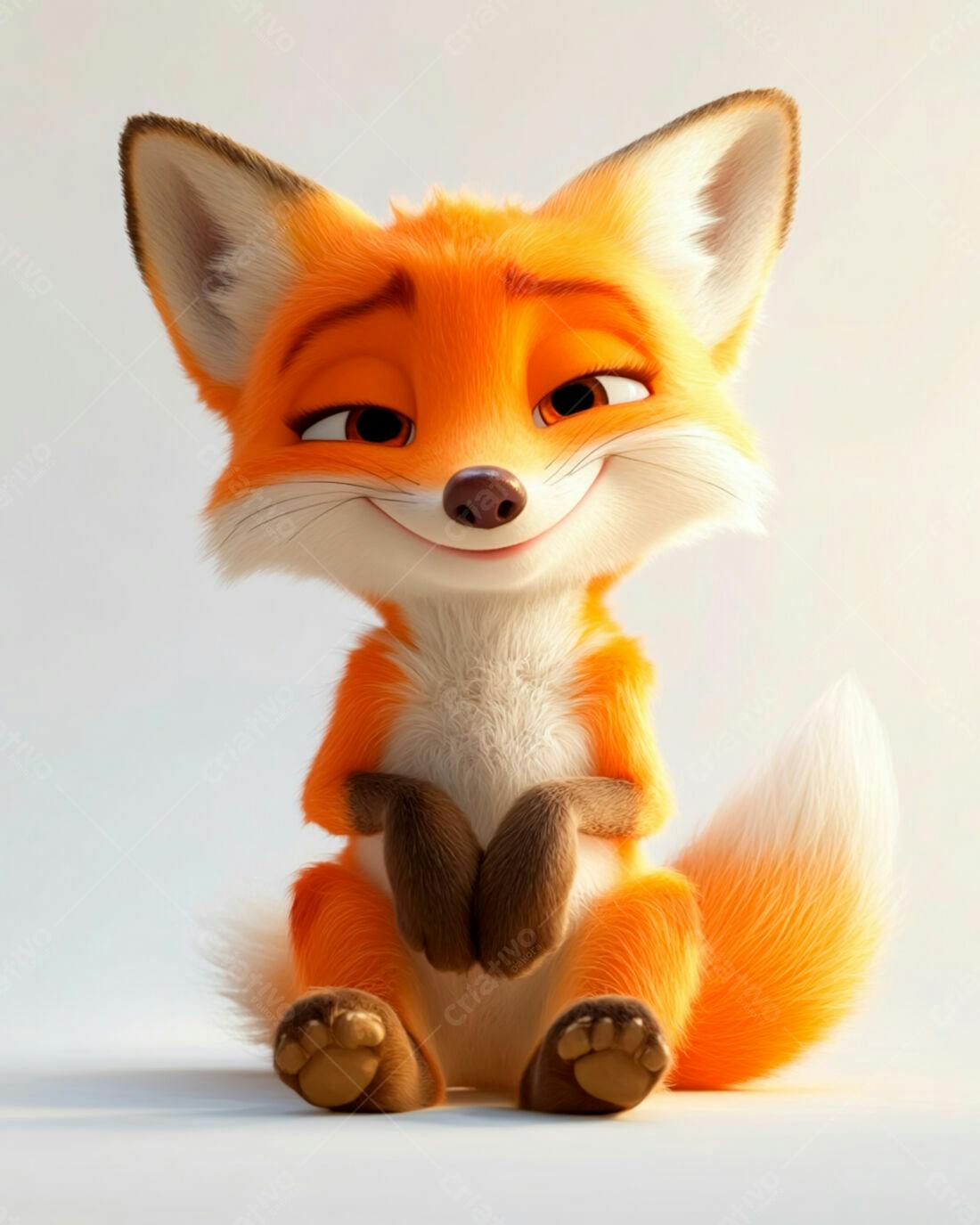 Raposa fofa sentada fundo branco