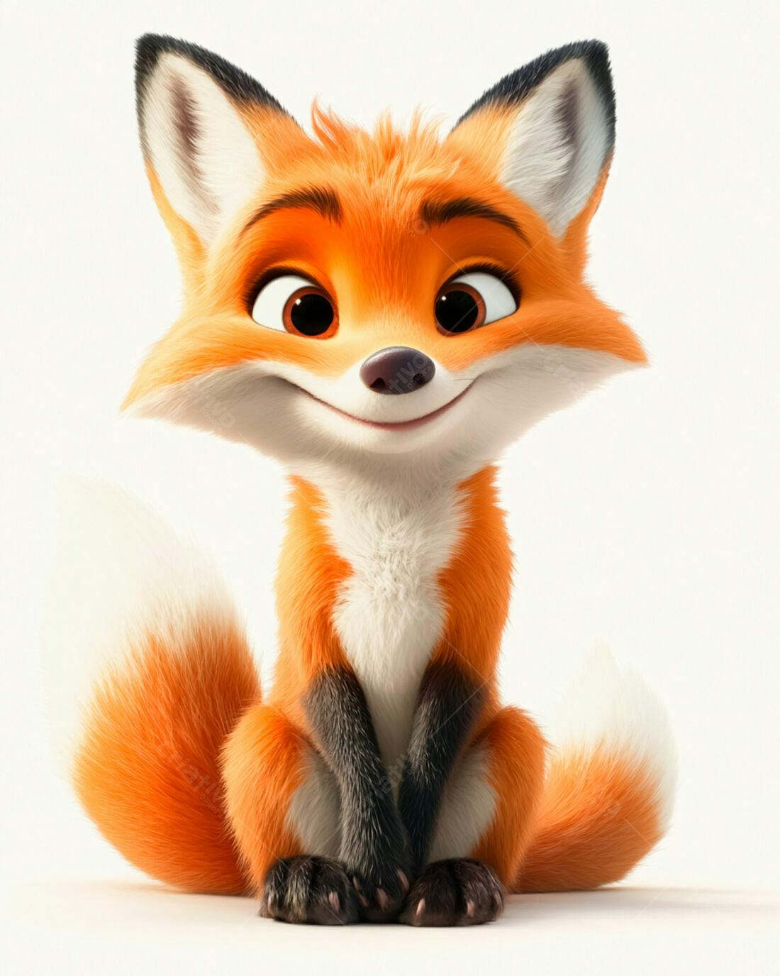Raposa fofa sorrindo fundo branco