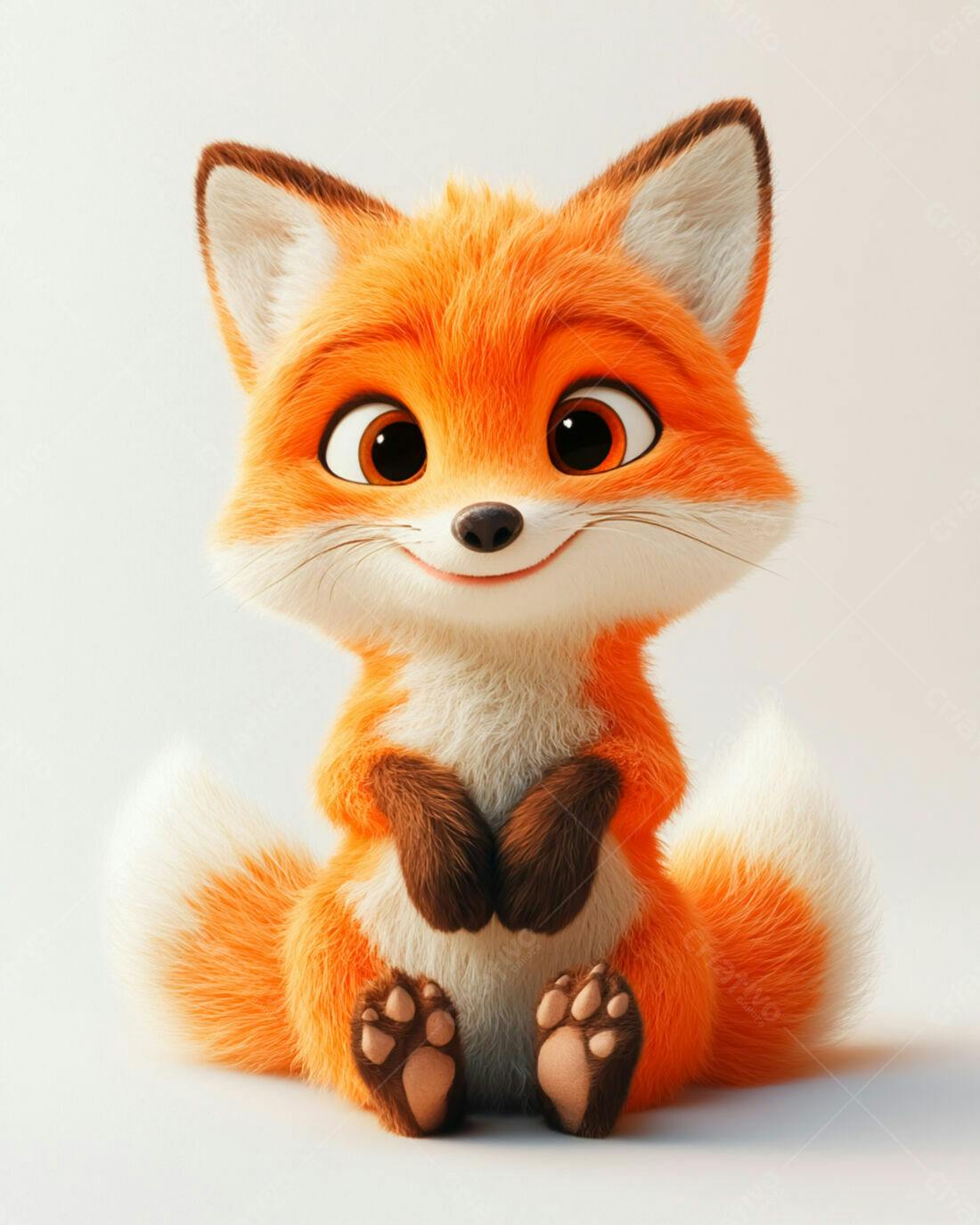 Raposa fofa sentada fundo branco